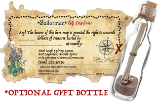 Picture of treasure map and message in a bottle gift certificate.